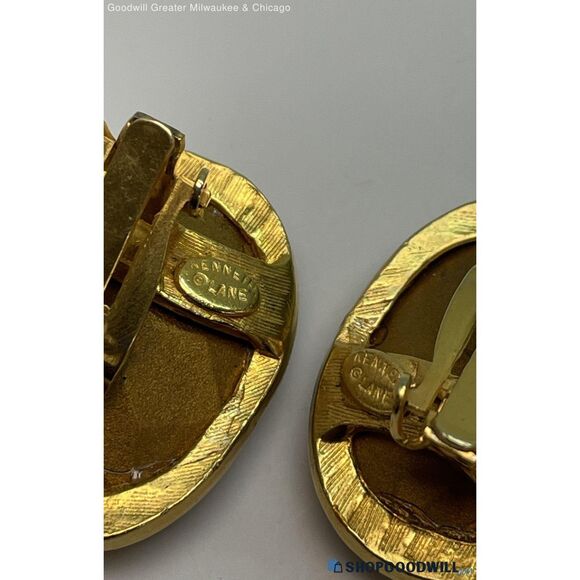 VTG Kenneth Jay Lane Gold Tone Pink Purple Crystal Statement Clip Earrings 23.2g - Picture 4 of 5